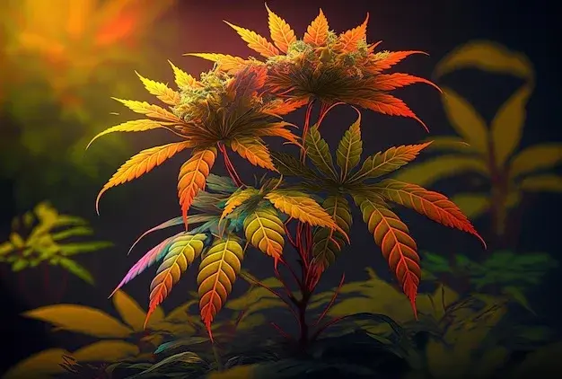 Illustrated cannabis plant in autumn colors