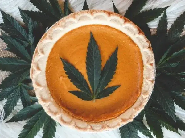 Thanksgiving pie with weed leaf